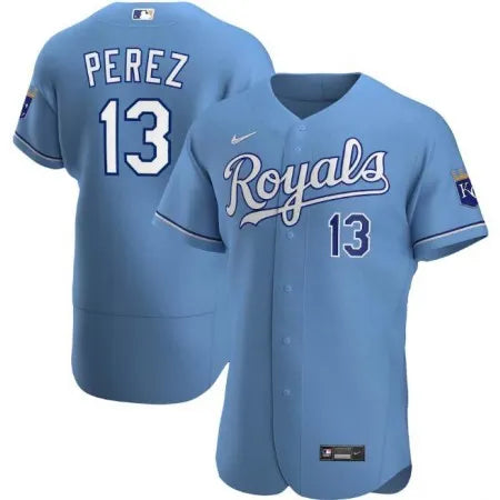 Men's Kansas City Royals #13 Salvador Perez Blue Flex Base Stitched Jersey JHGF