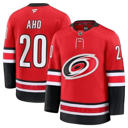 Men's Carolina Hurricanes #20 Sebastian Aho Red 2024-25 Alternate Stitched Hockey Premium Jersey