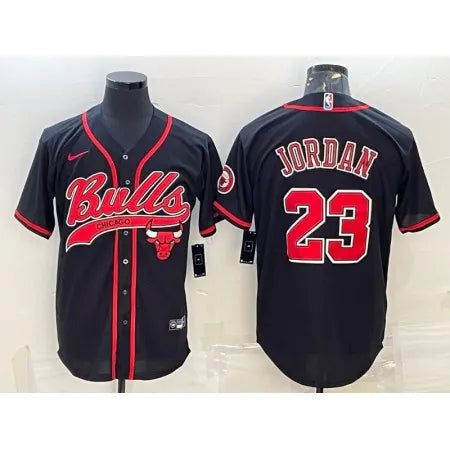 Men's Chicago Bulls #23 Michael Jordan Black Cool Base Stitched Baseball Jersey K517