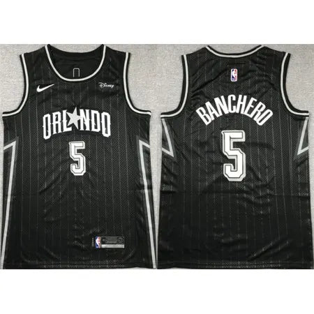 Men's Orlando Magic #5 Paolo Banchero Black Icon Edition Stitched Swingman Jersey 618V