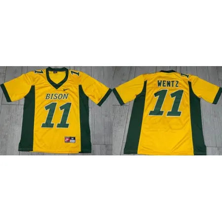 Men's North Dakota State Bison #11 Carson Wentz Yellow Stitched Football Jersey