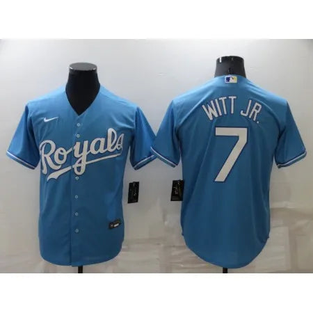 Men's Kansas City Royals #7 Bobby Witt Jr. Light Blue Cool Base Stitched Jersey