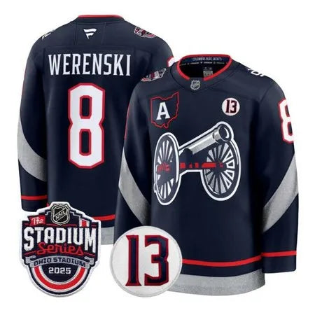 Men's Columbus Blue Jackets #8 Zach Werenski Navy 2024-25 Stadium Series With A Patch Stitched Hockey Premium Jersey