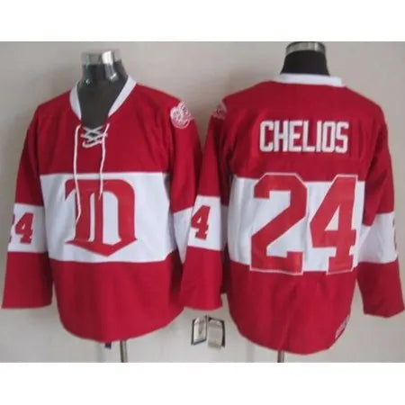 Red Wings #24 Chris Chelios Red Winter Classic CCM Throwback Stitched NHL Jersey