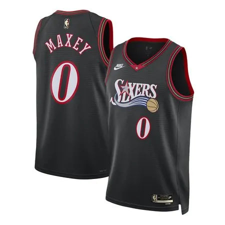 Men's Philadelphia 76ers #0 Tyrese Maxey Black 2025/26 Hardwood Classics Jersey