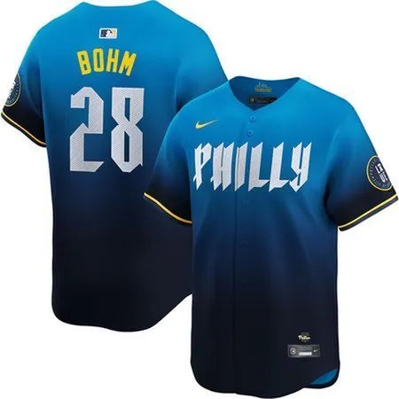 Men's Philadelphia Phillies #28 Alec Bohm
Blue 2024 City Connect Limited Player Jersey