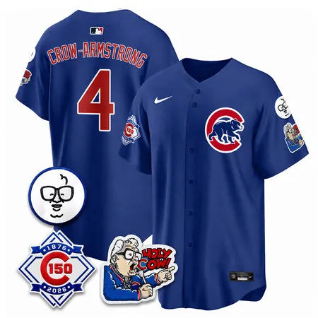 Men's Chicago Cubs #4 Pete Crow-Armstrong Royal 150th Anniversary Stitched Baseball Jersey