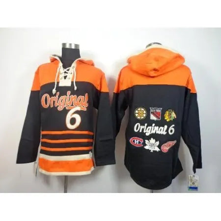 NHL Original 6 Teams Black Sawyer Hooded Sweatshirt Stitched NHL Jersey