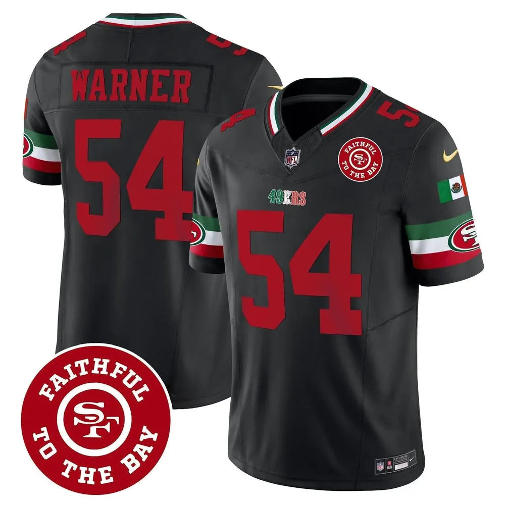 Men's San Francisco 49ers #54 Fred Warner Black Mexico Faithful To The Bay Patch Vapor F.U.S.E. Limited Jersey
