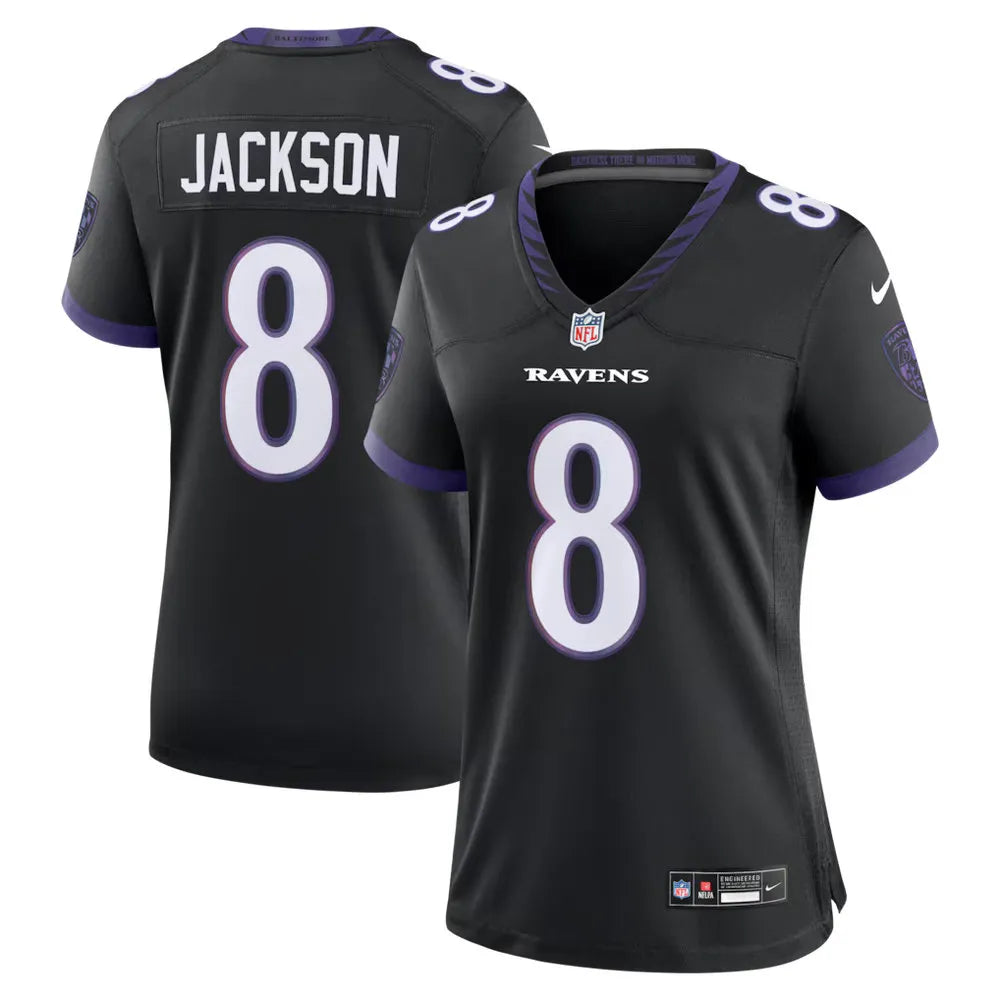 Women's Baltimore Ravens #8 Lamar Jackson Nike Black Alternate Game Jersey (Black)