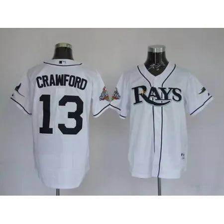 Rays #13 Carl Crawford Stitched White MLB Jersey
