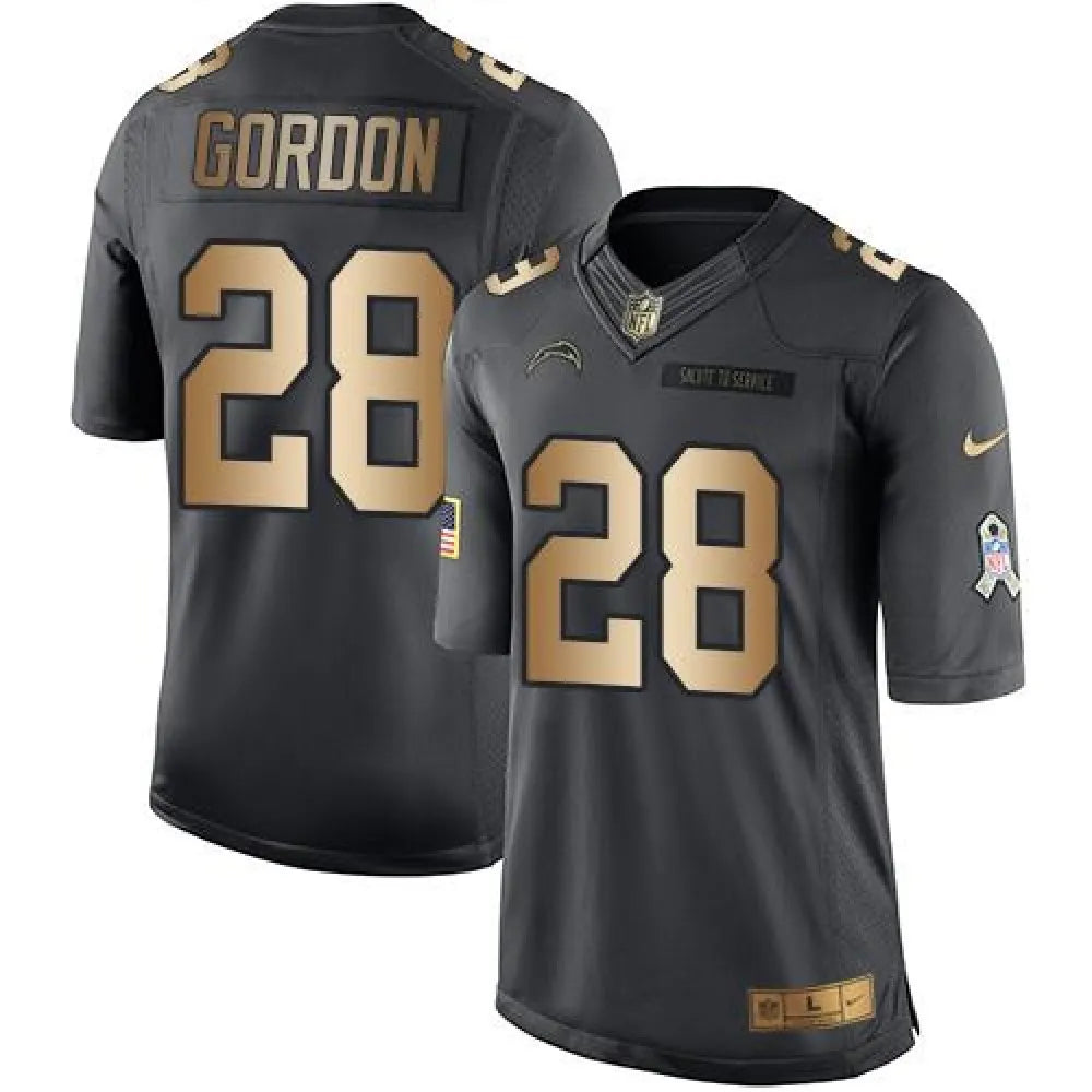 Chargers #28 Melvin Gordon Black Men's Stitched NFL Limited Gold Salute To Service Jersey
