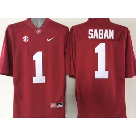 Crimson Tide #1 Nick Saban Red Stitched NCAA Jersey