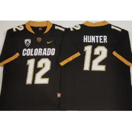Men's Colorado Buffaloes #12 Travis Hunter Black With PAC-12 Patch Stitched Football Jersey K8PY