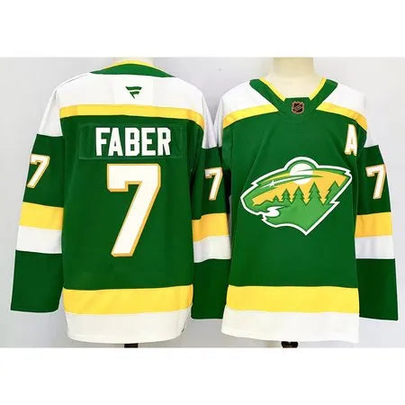 Men's Minnesota Wild #7 Brock Faber Green 2024-25 Alternate With A
Patch Stitched Hockey Premium Jersey
