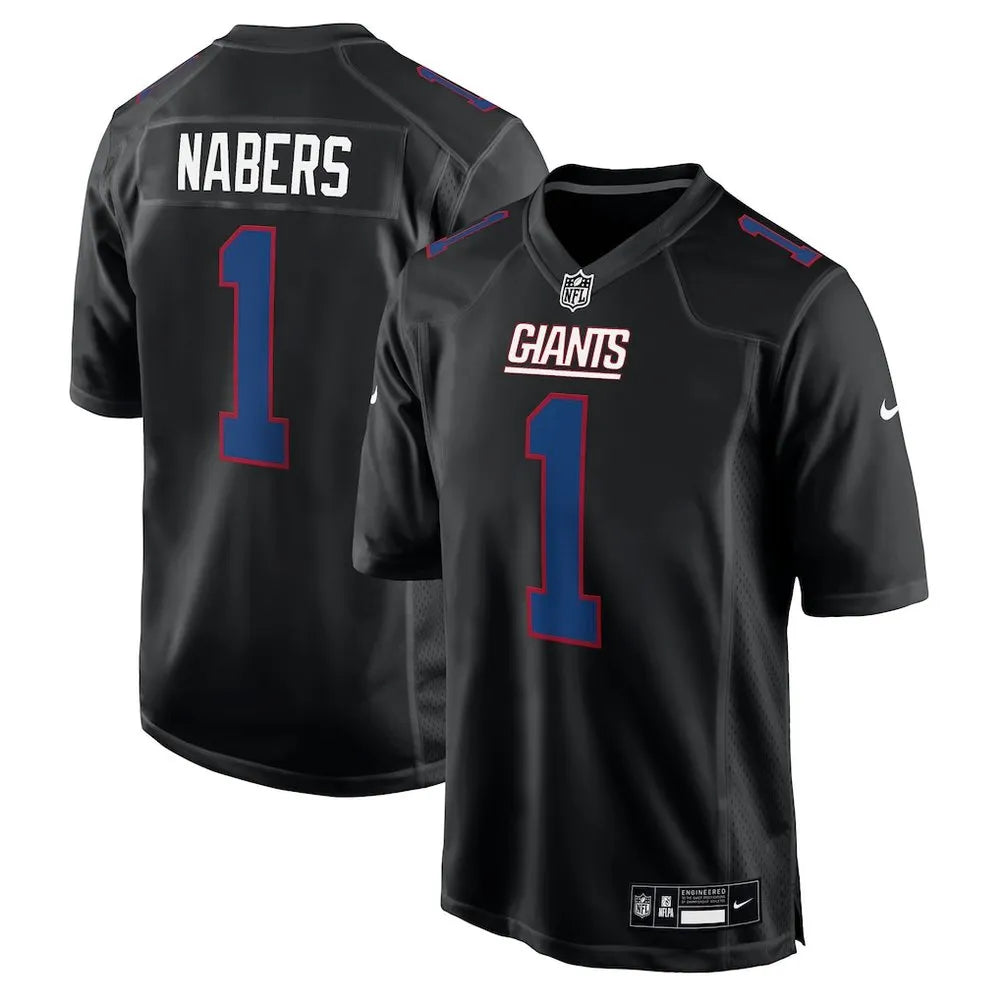 Men's New York Giants #1 Malik Nabers Carbon Black Fashion Game Jersey