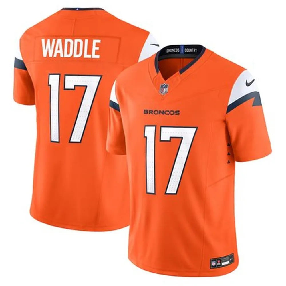 Men's Denver Broncos #17 Jaylen Waddle Orange Vapor F.U.S.E. Limited Stitched Football Jersey
