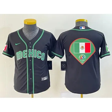 Youth Mexico Baseball 2023 Black Big Logo World Baseball Classic Stitched Jersey 3924