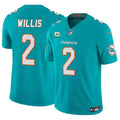 Men's Miami Dolphins #2 Malik Willis Aqua 2026 1-Star C Patch Vapor F.U.S.E. Limited Jersey
