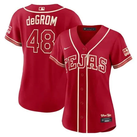 Women's Texas Rangers #48 Jacob deGrom Nike Red 2026 City Connect Stadium Jersey DCN3